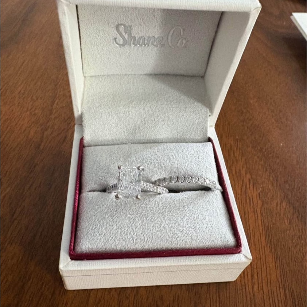 Sterling Silver Princess Cut Engagement Ring with Diamond Accent Band